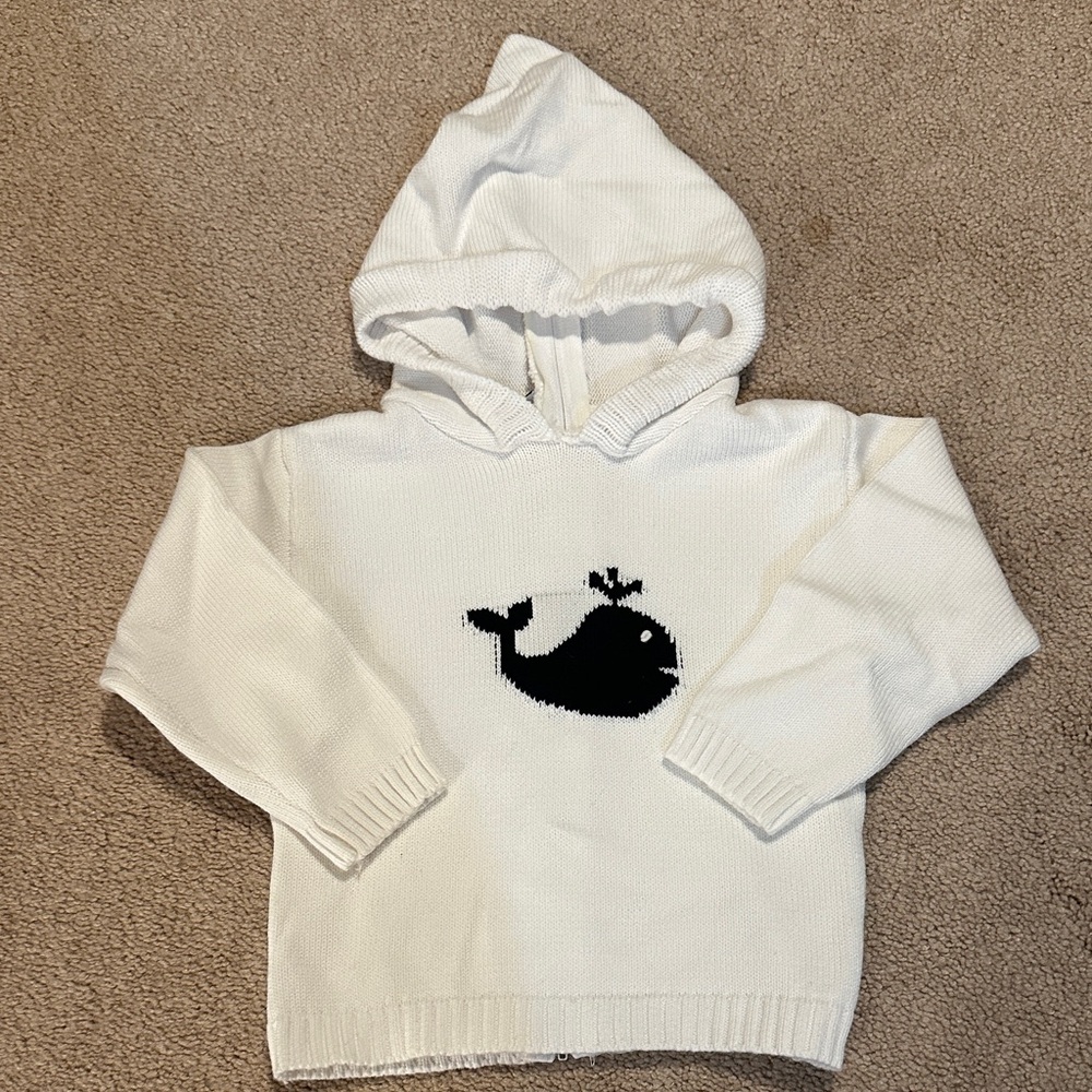 Carriage Boutique White Hoodie Sweater with Black Whale